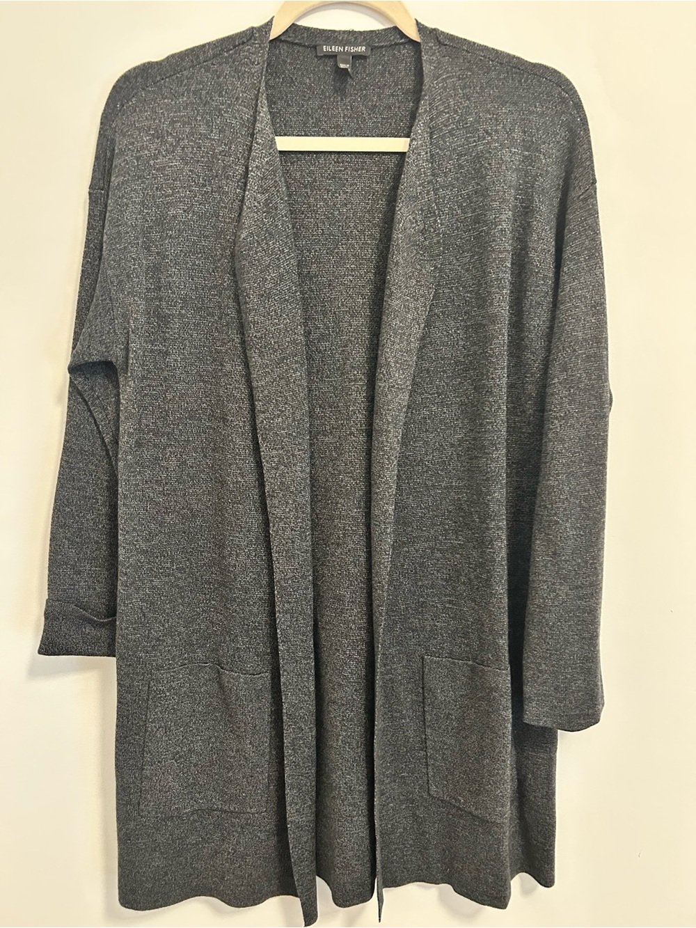 Eileen Fisher Heathered Charcoal Open-Front Cardigan - Merino Knit